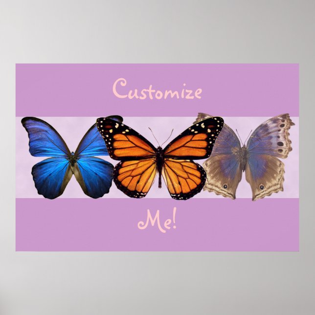 Three Pretty Butterflies Customisable Print (Front)