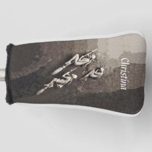 Three Pretty White Witches Flying on Brooms Brown Golf Head Cover