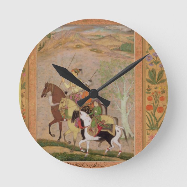 Three Princes Going Hunting, c.1635 (gouache on pa Round Clock (Front)