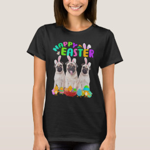 Three Pug Wearing Bunny Ear Pug Happy Easter 1 T-Shirt
