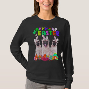 Three Pug Wearing Bunny Ear Pug Happy Easter T-Shirt