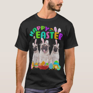 Three Pug Wearing Bunny Ear Pug Lover Happy Easter T-Shirt