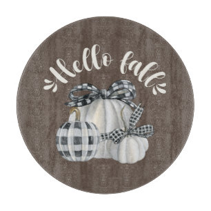 Three Pumpkin Hello Fall Cutting Board