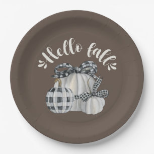 Three Pumpkin Hello Fall Paper Plate