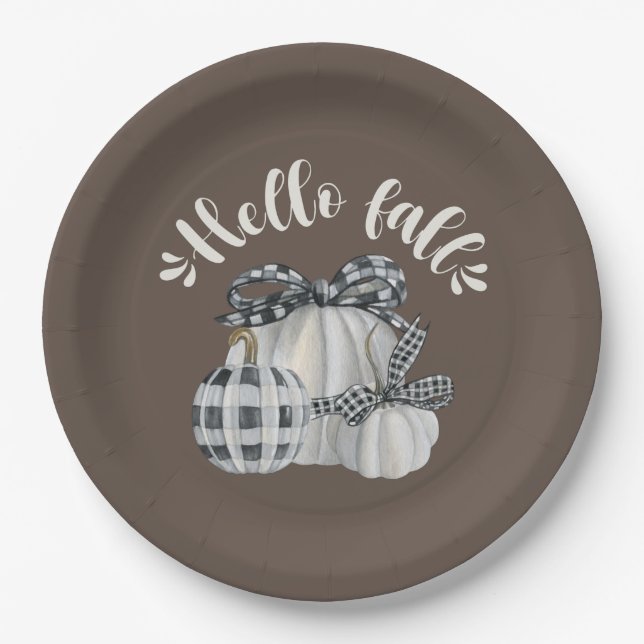 Three Pumpkin Hello Fall Paper Plate (Front)