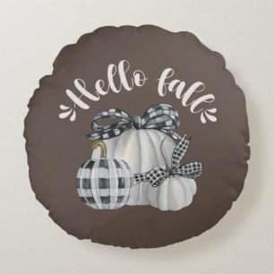 Three Pumpkin Hello Fall Round Cushion
