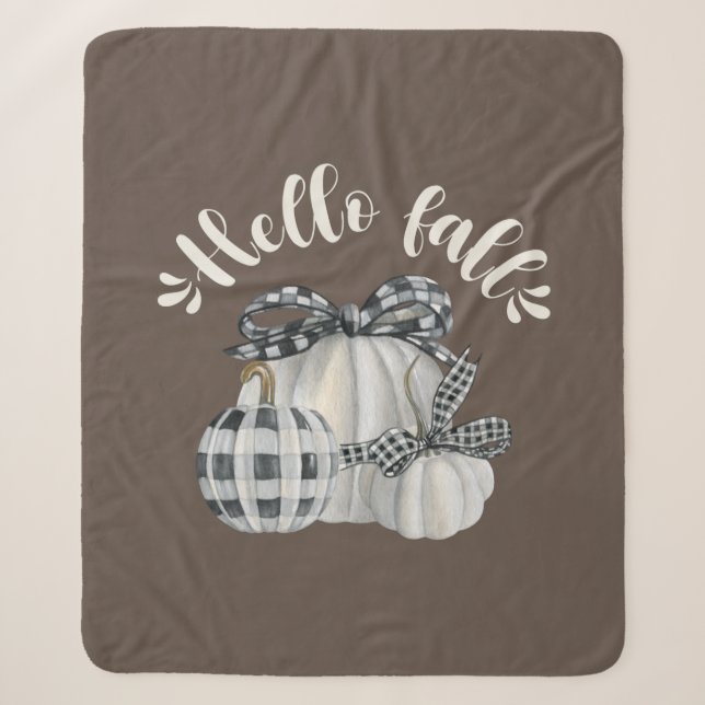 Three Pumpkin Hello Fall Sherpa Blanket (Front)