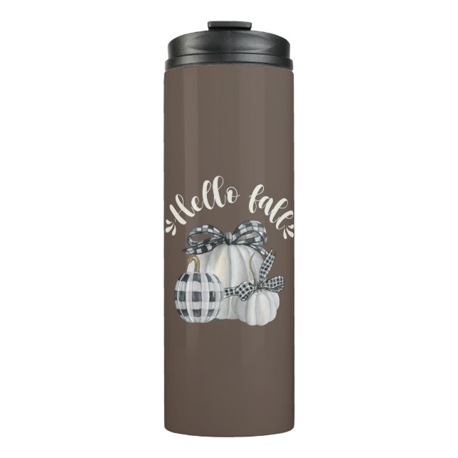 Three Pumpkin Hello Fall Thermal Tumbler (Front)