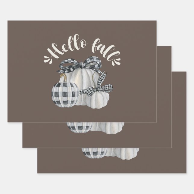 Three Pumpkin Hello Fall Wrapping Paper Sheet (Set)