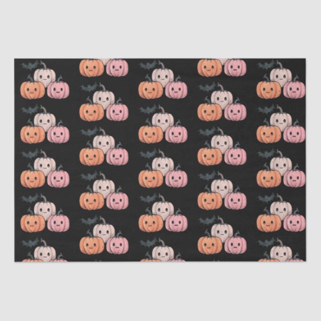 Three Pumpkins and a Bat Pattern Halloween Tissue Paper (Front)