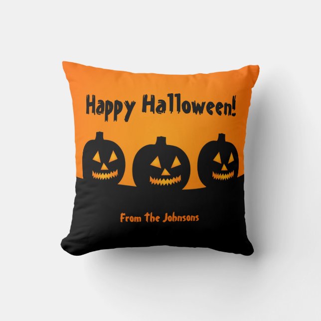 Three Pumpkins Halloween Decor Throw Pillow (Front)