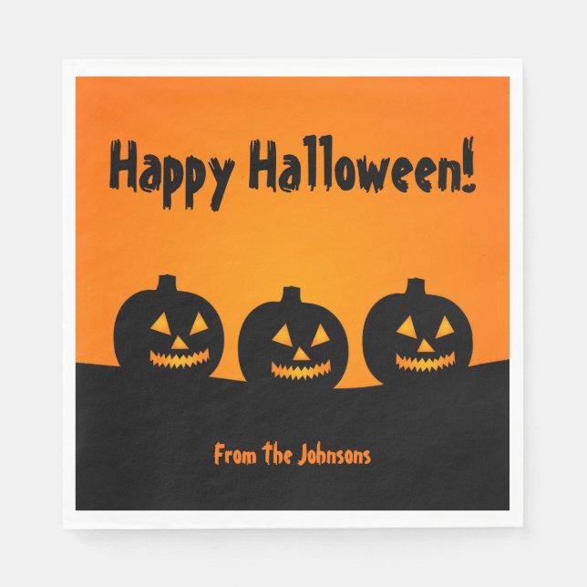 Three Pumpkins Halloween Party Napkins Custom (Front)