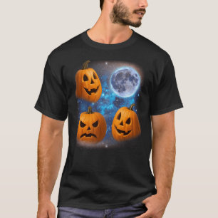 Three Pumpkins Howling At Moon Weird Meme Pumpkin T-Shirt