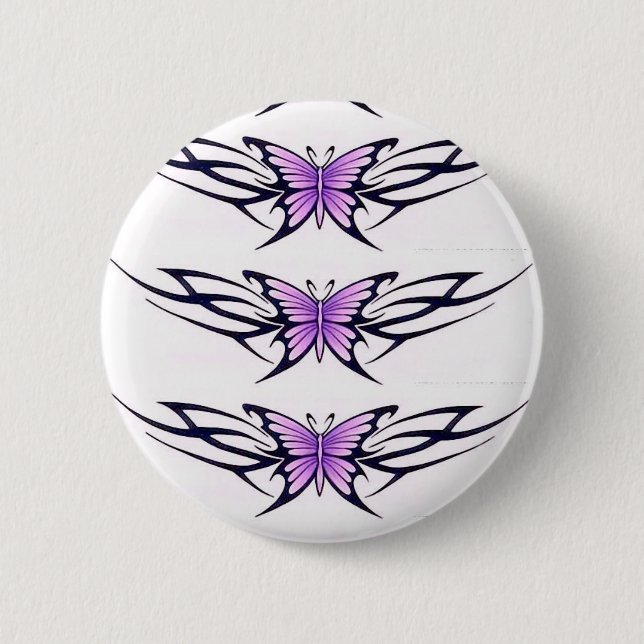 three purple butterflies 6 cm round badge (Front)