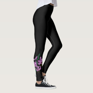 Three Purple Flowers ~ Black Background ~ Unique ~ Leggings