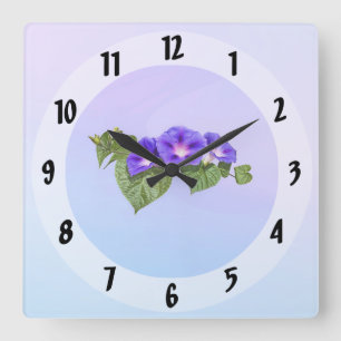Three Purple Morning Glories Square Wall Clock