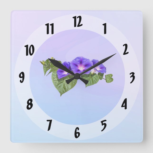 Three Purple Morning Glories Square Wall Clock (Front)