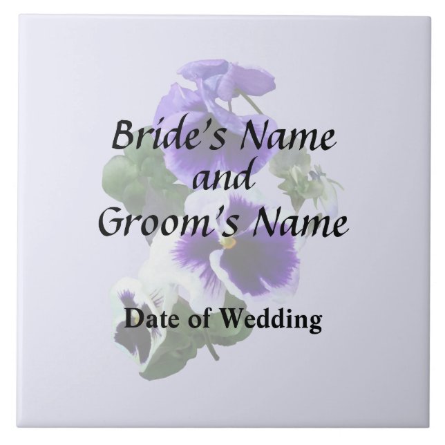 Three Purple Pansies in a Row Wedding Products Ceramic Tile (Front)
