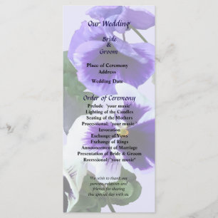 Three Purple Pansies in a Row Wedding Program