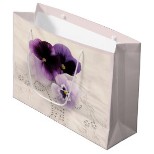 Three purple pansies large gift bag