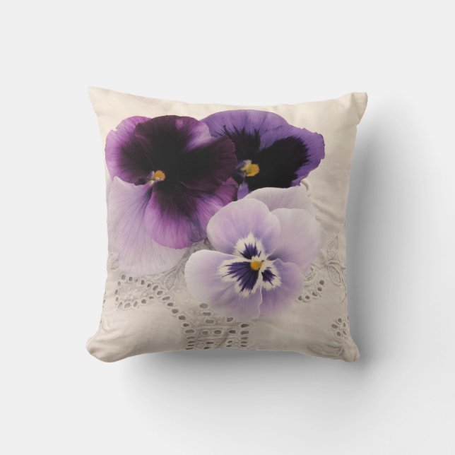 Three purple pansies pillow (Front)