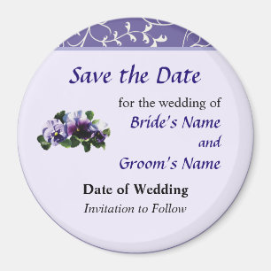 Three  Purple Pansies Save the Date Magnet