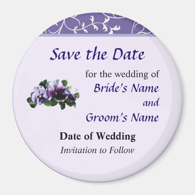 Three  Purple Pansies Save the Date Magnet (Front)