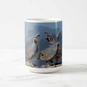 THREE QUAIL AND SHASTA COFFEE MUG