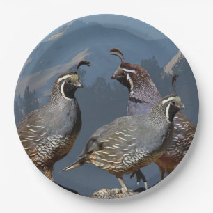 THREE QUAIL AND SHASTA PAPER PLATE