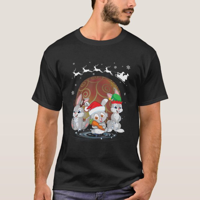Three Rabbit Christmas Santa X-Mas Rabbit T-Shirt (Front)