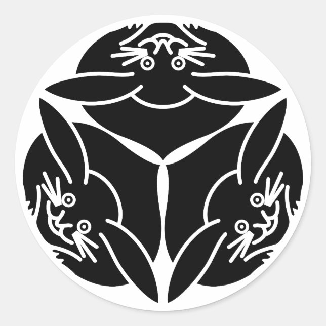 Three rabbits classic round sticker (Front)