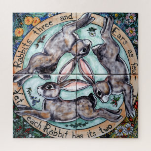 Three Rabbits Hare Chase Circle Woodland Animal   Jigsaw Puzzle