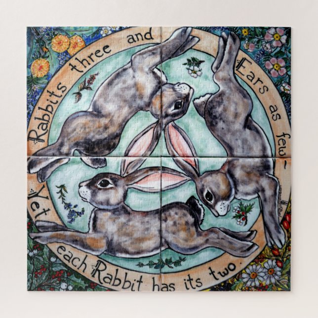 Three Rabbits Hare Chase Circle Woodland Animal   Jigsaw Puzzle (Vertical)