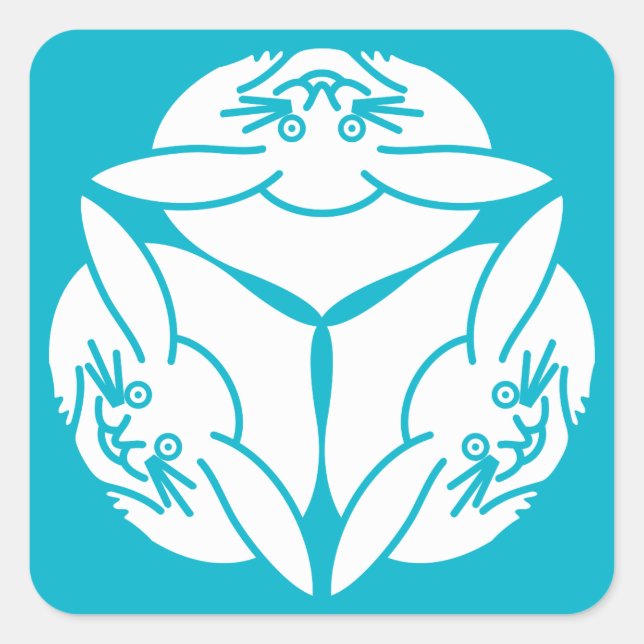 Three rabbits square sticker (Front)