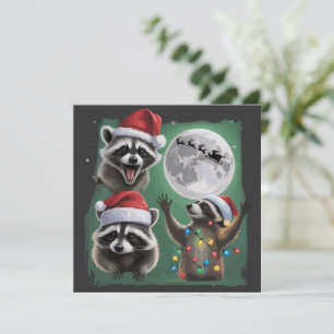 Three Raccoons With The Moon Galaxy Christmas  Holiday Card