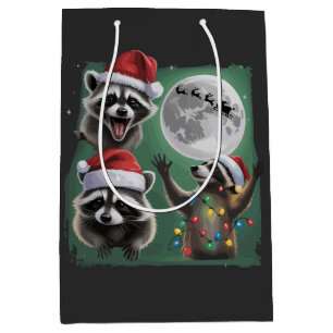Three Raccoons With The Moon Galaxy Christmas  Medium Gift Bag