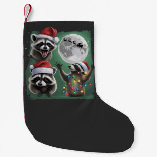 Three Raccoons With The Moon Galaxy Christmas  Small Christmas Stocking