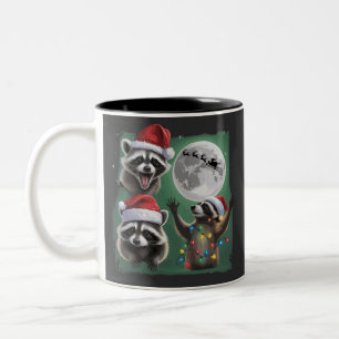 Three Raccoons With The Moon Galaxy Christmas Two-Tone Coffee Mug