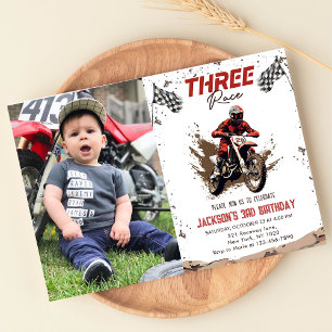 Three Race Dirt Bike Adventure 3rd Birthday Photo Invitation