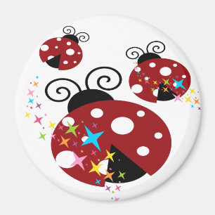Three red and black ladybug with stars magnet