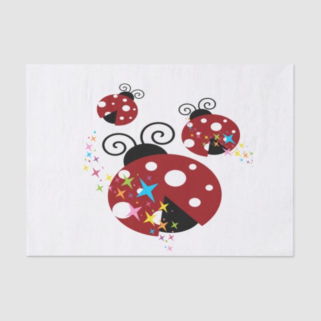 Three red and black ladybug with stars tissue paper (Front)