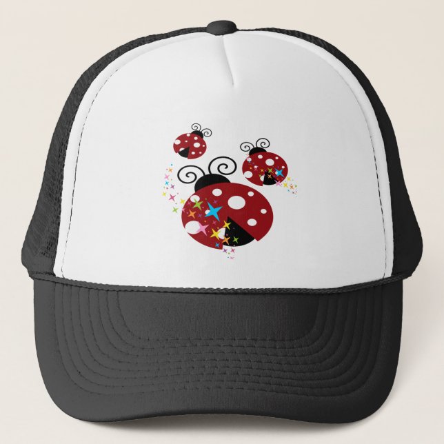 Three red and black ladybug with stars trucker hat (Front)