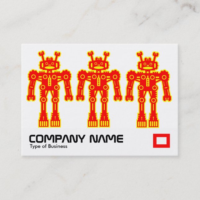 Three Red and Yellow Robots Business Card (Front)