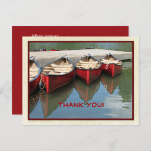 Three Red Canoes Red Letters Thank You Postcard