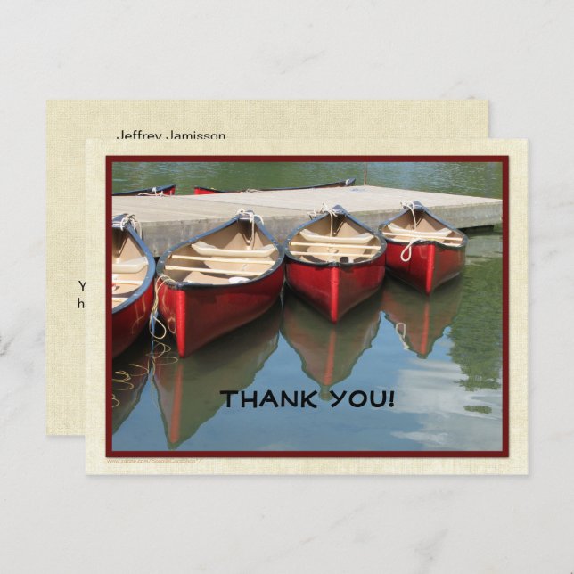 Three Red Canoes Thank You Black Letters Postcard (Front/Back)