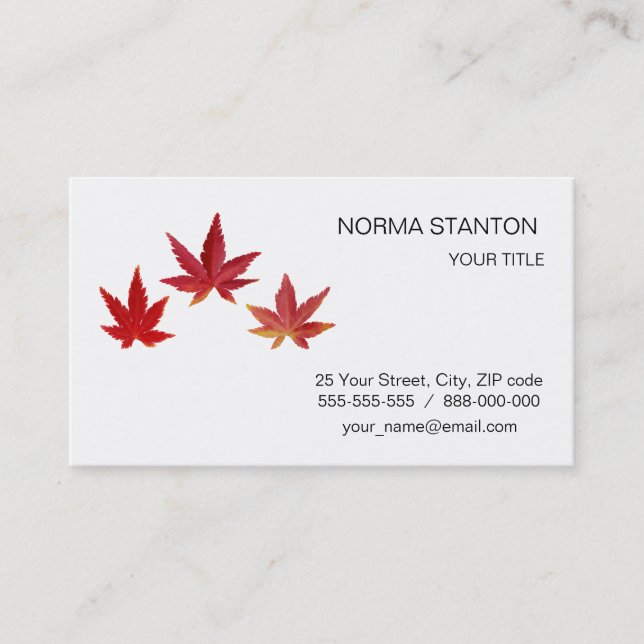 Three red falling leaves business card (Front)