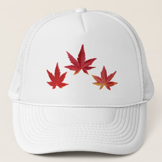 Three red falling leaves trucker hat (Front)