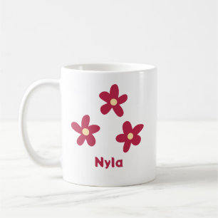 Three Red Flower Doodles with Name or Other Text Coffee Mug