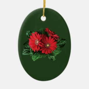 Three Red Gerbera Daisies Ceramic Tree Decoration