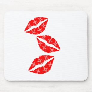 Three Red Lipstick Kisses with White pattern Gift Mouse Pad